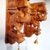 Wooden Elephant Wall Bracket Pair 12 Inch Hand Carved Antique Finish Corbels with Brass Bells for Temple Entrance and Pooja Room Décor