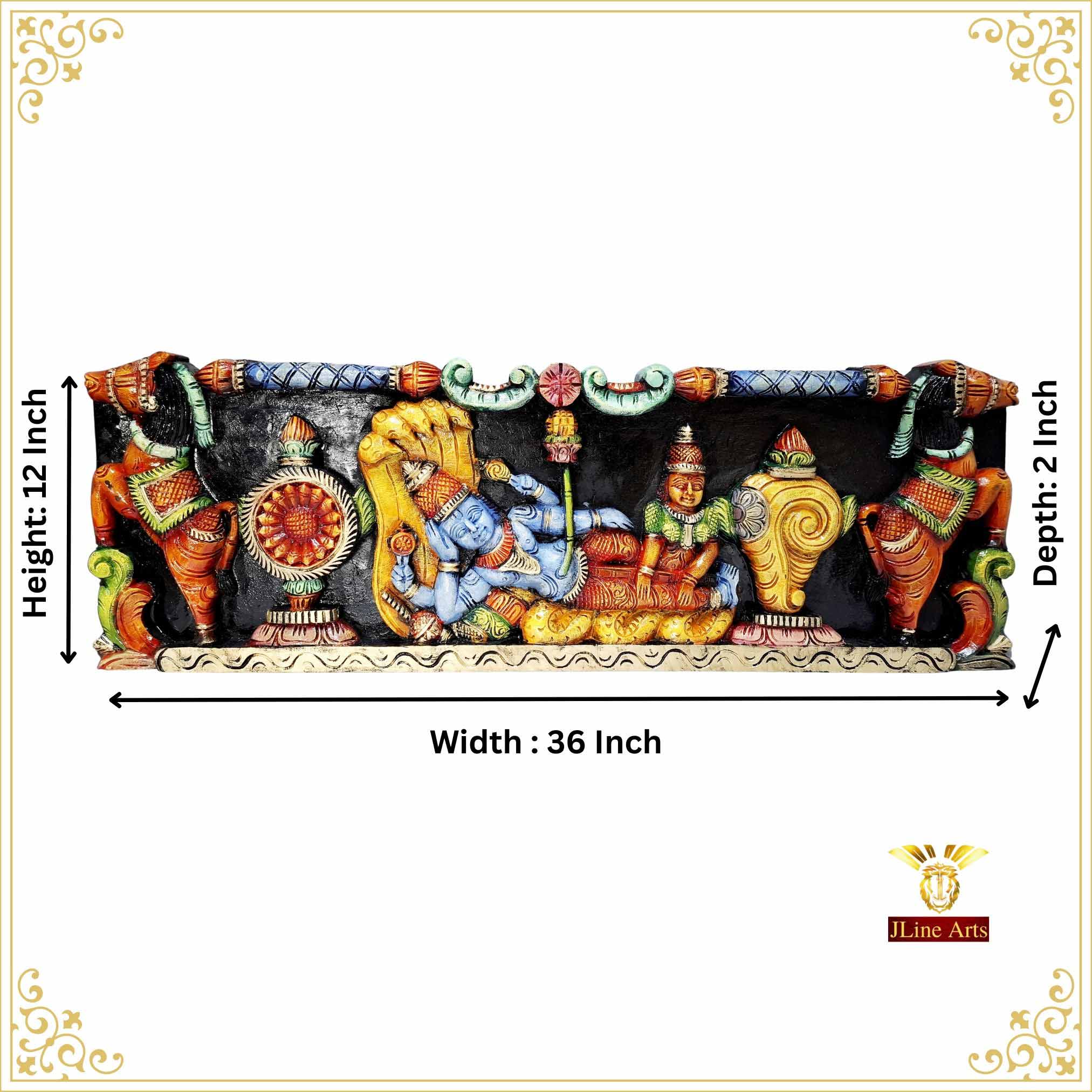 Wooden Vishnu Lakshmi Wall Panel