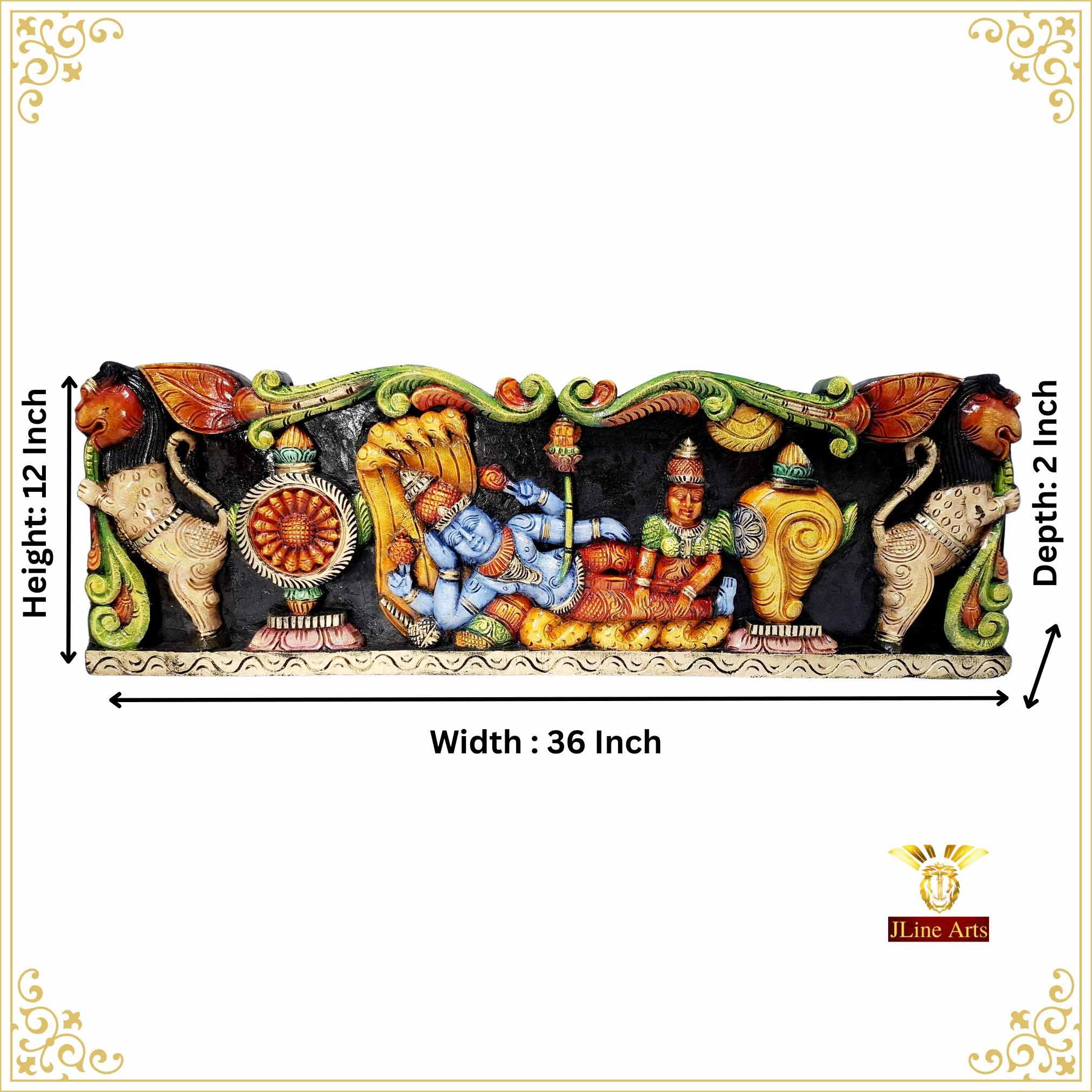 Wooden Vishnu Lakshmi Wall Panel