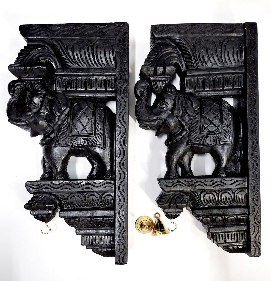 Wooden Elephant Wall Bracket Pair