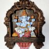 Hand-carved 18 inch wooden Ganesha wall panel multi-color Hindu temple art décor