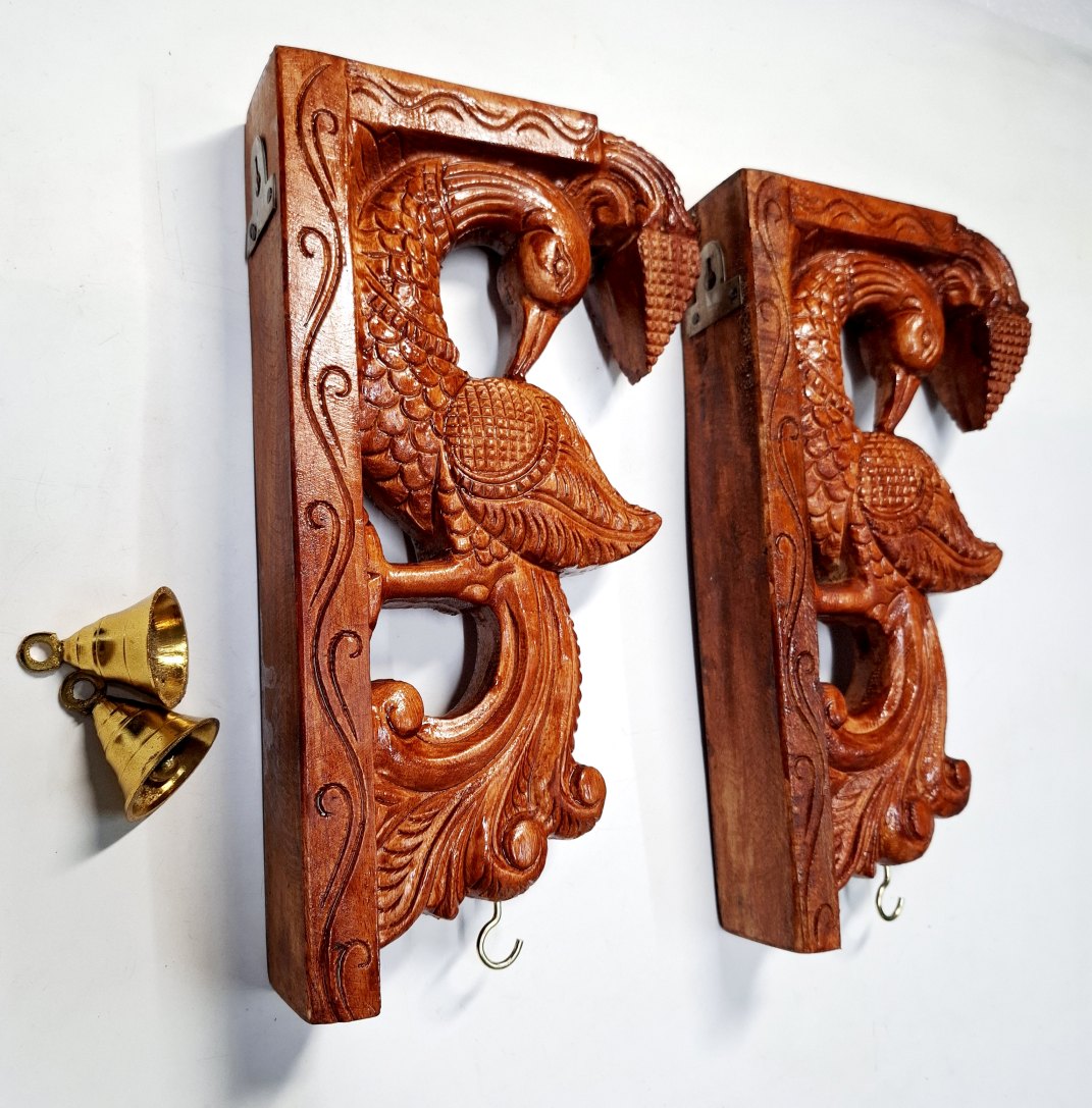 Wooden Peacock Wall Bracket