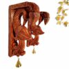 Hand-carved wooden peacock wall bracket pair 12 inch with antique brown finish and brass bells – South Indian temple style decor