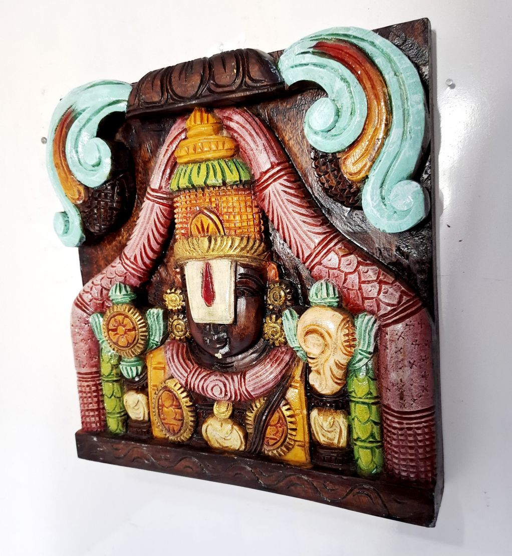 Wooden Tirupati Balaji Wall Panel