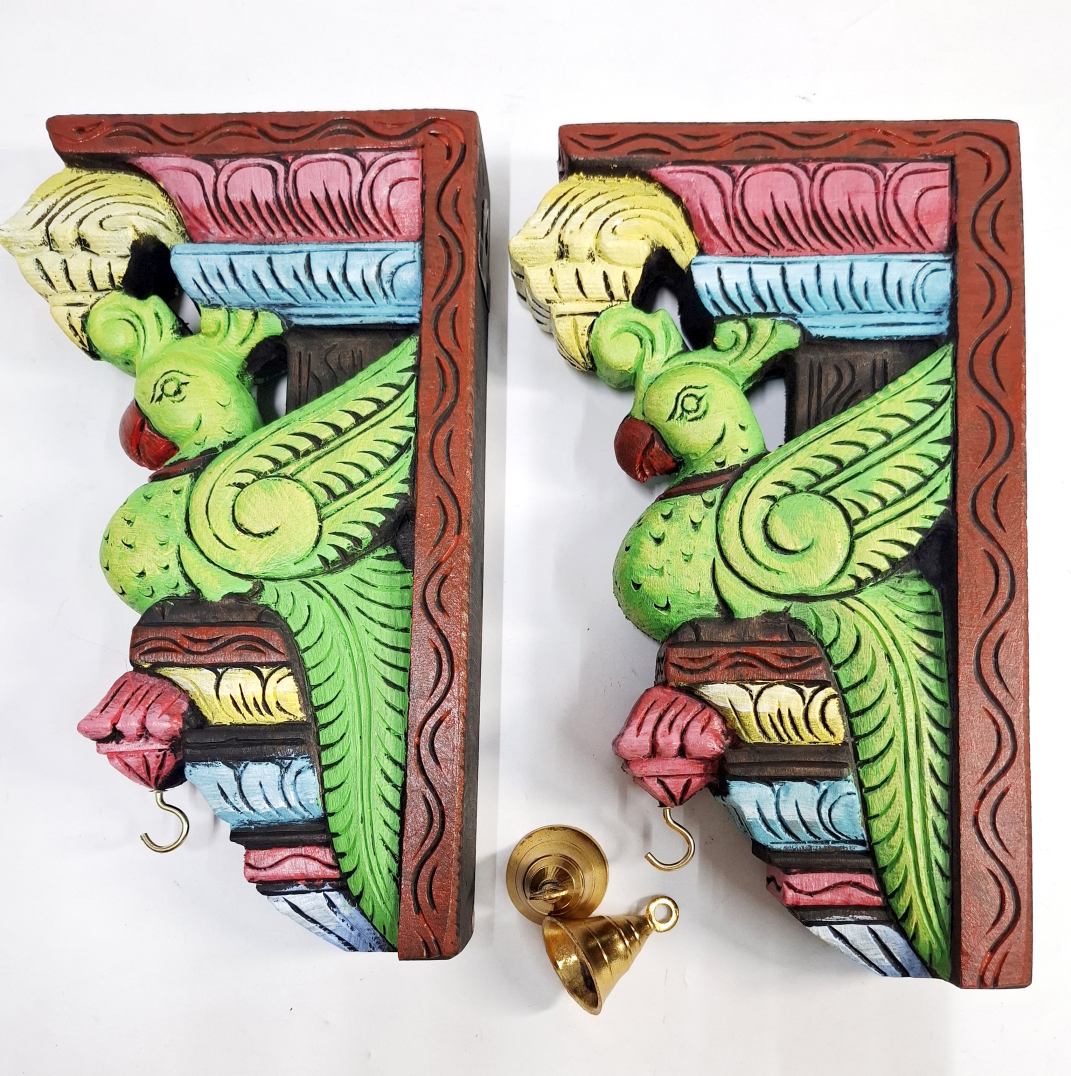 Wooden Wall Bracket Parrot Pair