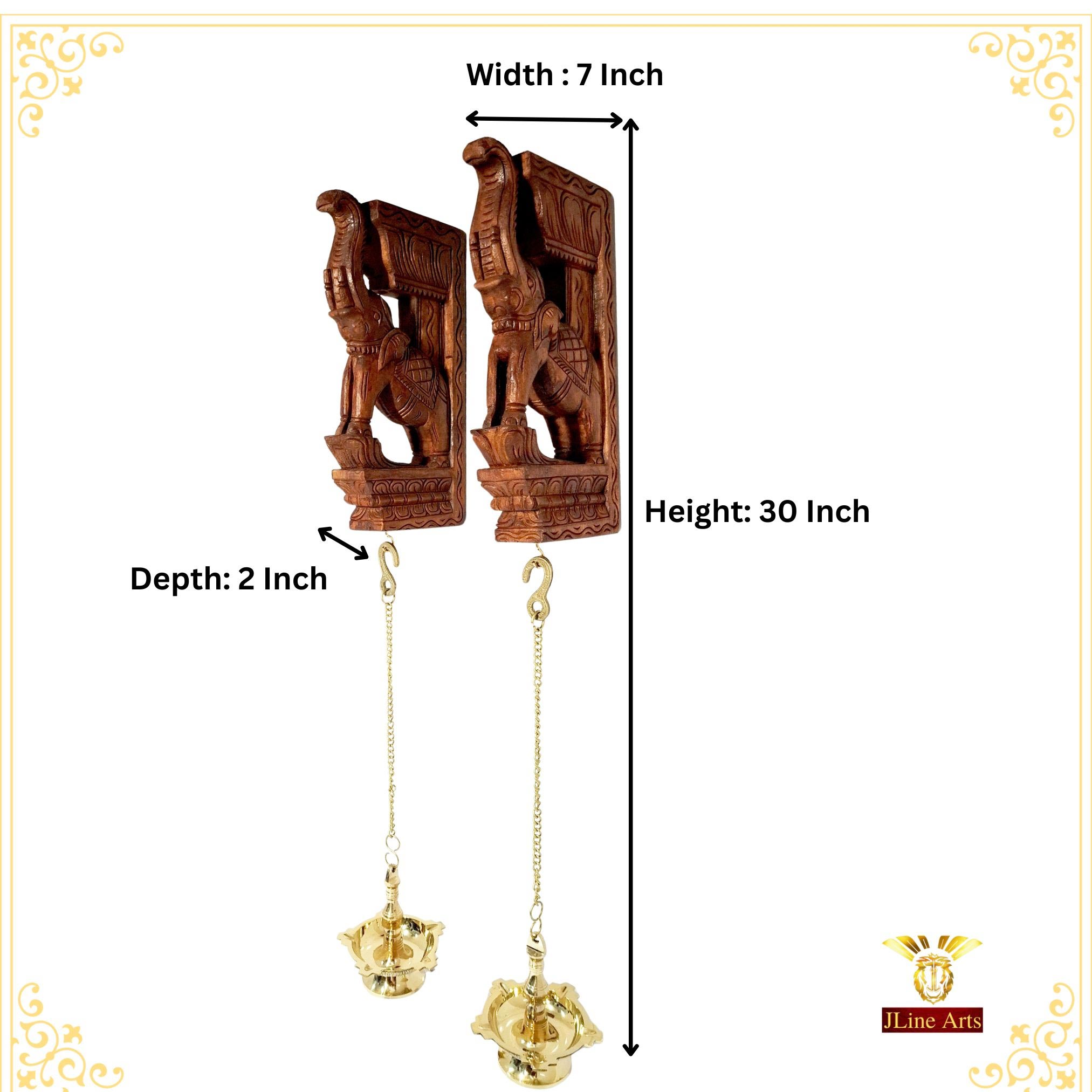 Wooden Elephant Wall Bracket with Brass Diya