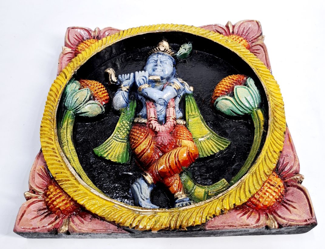 Wooden Krishna Wall Panel