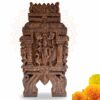 Hand-carved wooden Murugan wall panel in Kavadi style with peacock, South Indian temple wood carving for pooja room decor.