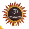 Handcrafted Om sun wall shelf with brass bell in solid mahogany wood
