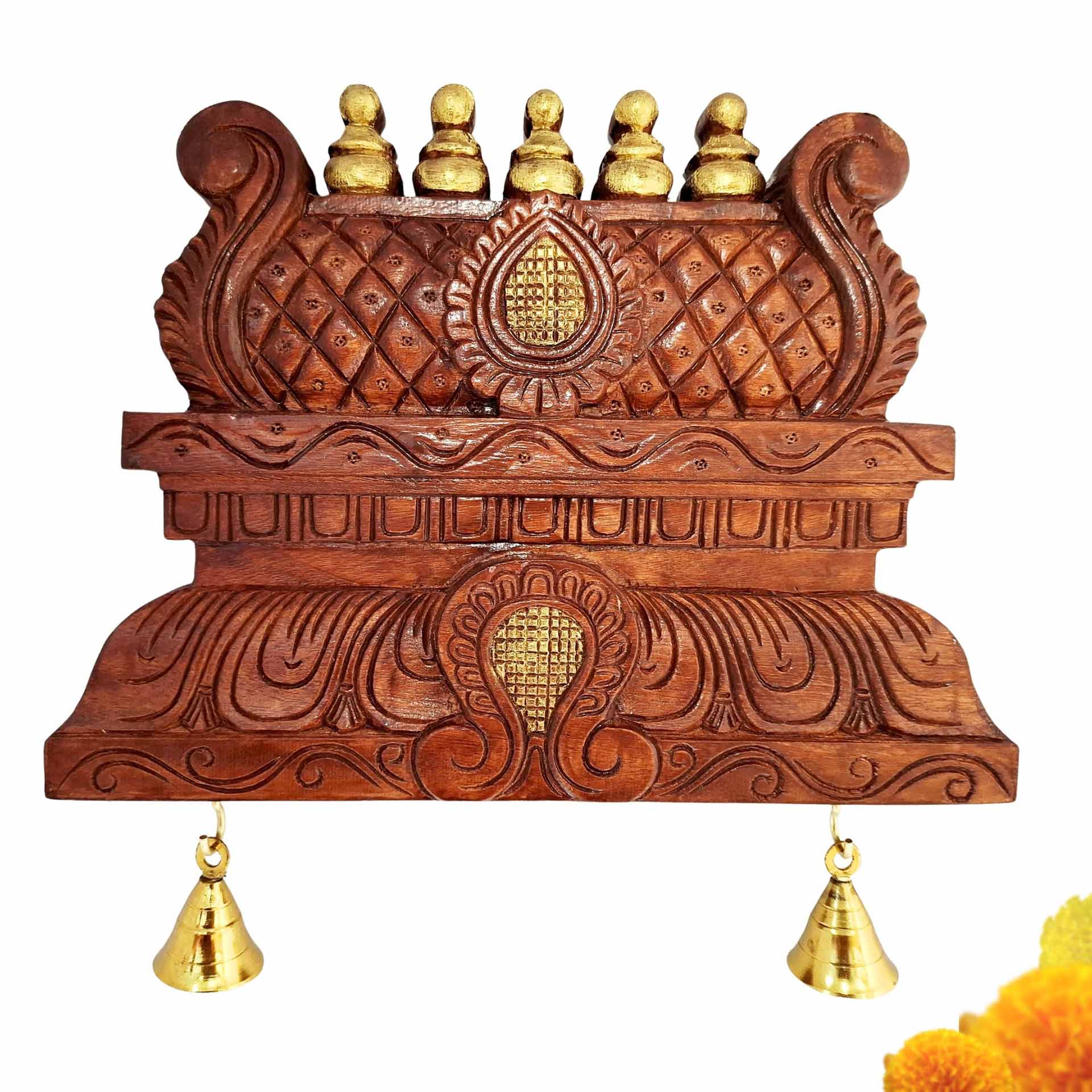 12 inch wooden temple gopuram panel hand carved South Indian mandir dome wall decor