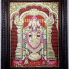 Large Balaji Tanjore painting with 22 carat gold foil and Jaipur stones, framed in teak wood, handmade Hindu wall art for pooja room and living room decor.