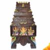 Hand-carved mahogany temple gopuram wall panel with Lakshmi Ganesha Saraswati