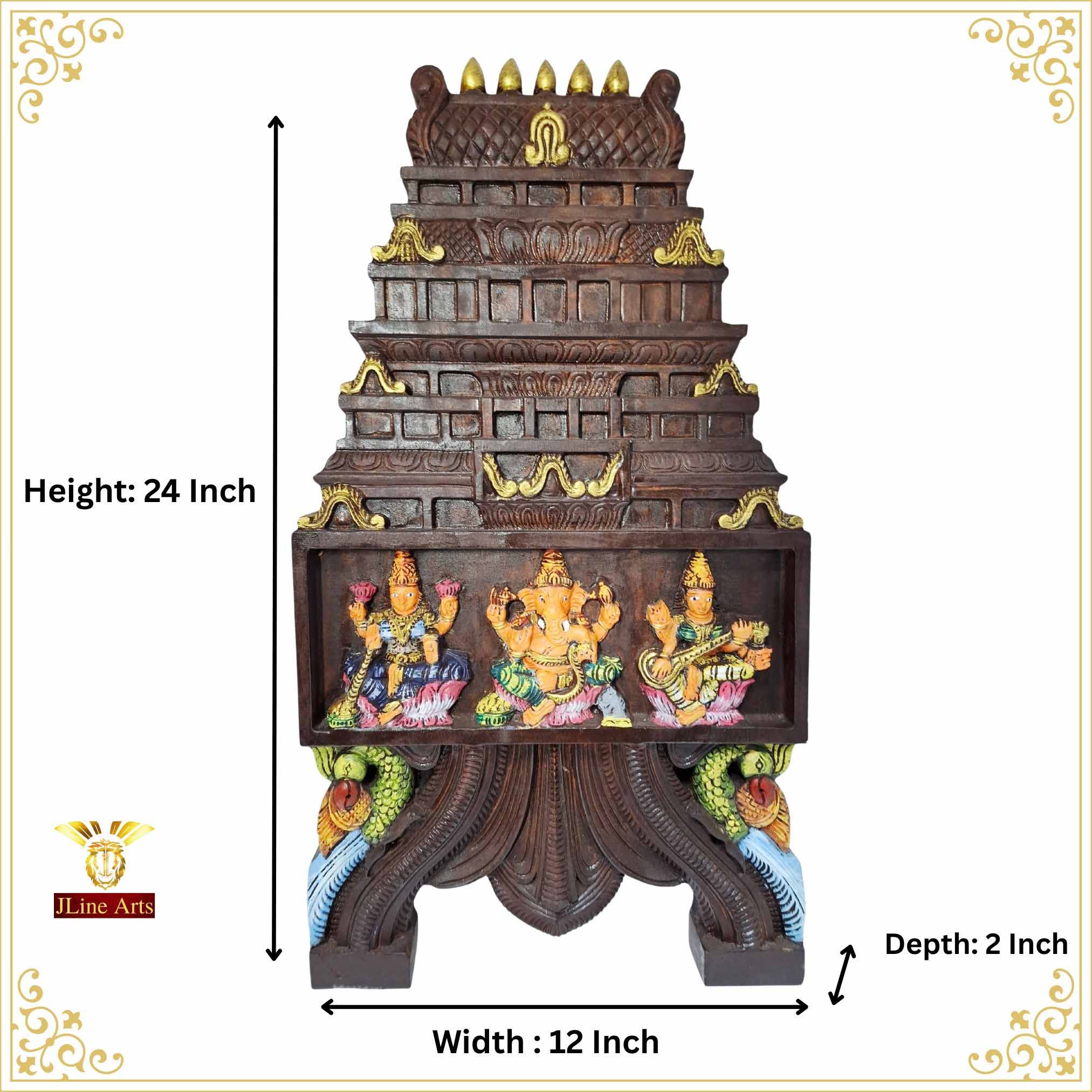 wooden Kavadi wall panel Lakshmi Ganesha Saraswathi
