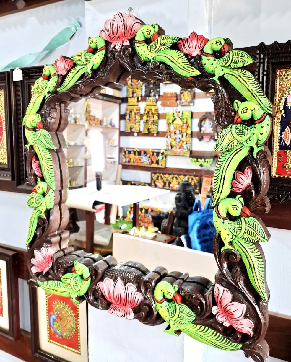 Wooden Parrot Mirror Frame