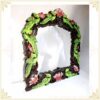 Hand carved wooden parrot mirror frame multicolor South Indian wall decor