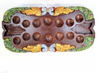 Wooden Pallanguli Board Handcarved Multicolor Parrot Design 24 inch Traditional South India Strategy Game Home Decor Gift
