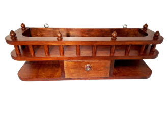 Handcrafted Mahogany Wood Wall Shelf with Drawer 27 Inch Pooja Storage Rack
