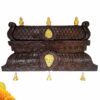 Hand-carved wooden temple gopuram wall panel with brass bells, antique brown finish South Indian mandir décor 24 inch