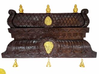 Hand-Carved Wooden Temple Gopuram Wall Panel 24 Inch with Brass Bells Decor