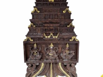 Wooden Temple Gopuram Wall Panel 24 Inch Lakshmi Ganesha Saraswati Decor