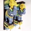 Wooden Elephant Wall Bracket Pair 18 Inch Hand Carved Solid Wood Corbels with Brass Bells Multicolor Finish for Pooja Room and Entrance Décor