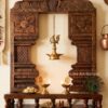 Wooden pooja mandap with gopuram and shelf for home temple, mandir and prayer room