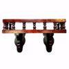 Handmade 24 inch solid mahogany wooden wall shelf with dark brown finish and carved supports