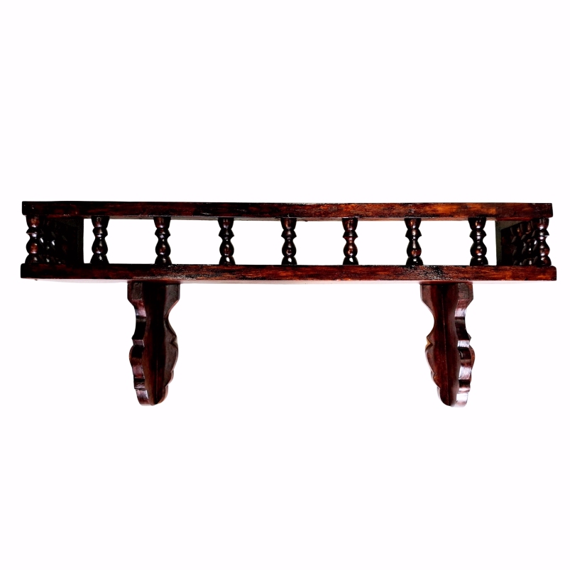 Hand carved wooden wall shelf 36 inches made from solid country wood, Indian pooja room display shelf for home decor buyers